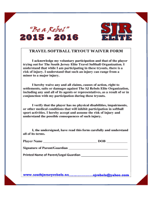 Softball Tryout Waiver Form