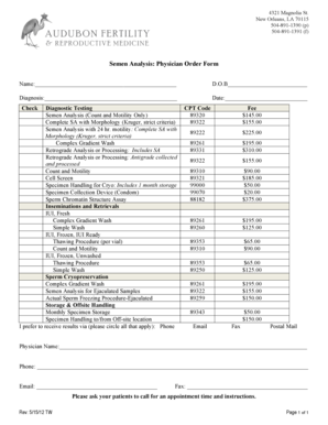 Semen Analysis Physician Order Form