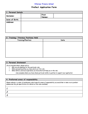 Primary School Prefect Application Form