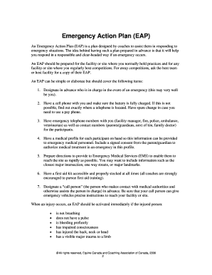Emergency Action Plan EAP Ontario Soccer Association  Form