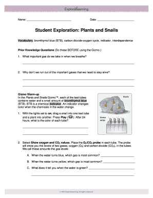 Plants and Snails Gizmo Assessment Answers  Form