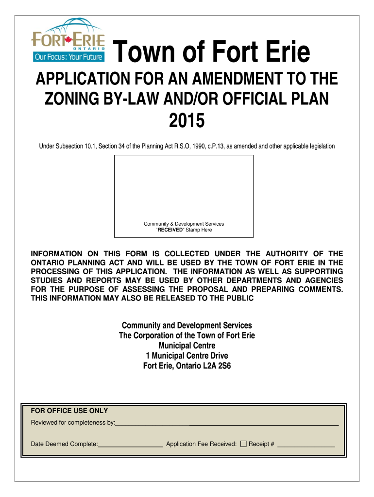 APPLICATION for an AMENDMENT  Fort Erie Ontario  Form