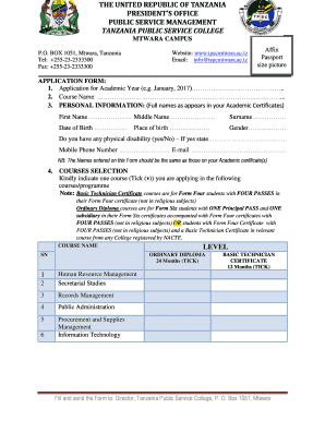 Tanzania Public Service College  Form