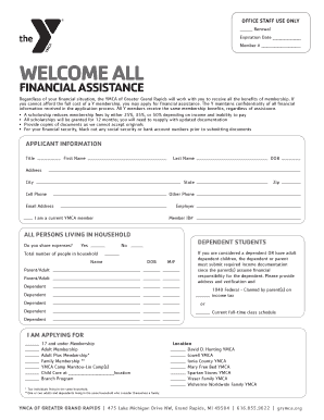 Financial Assistance Application YMCA of Greater Grand Rapids Grymca  Form