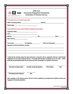 Volunteer Service Form UAW Ford National Programs Center Uawford