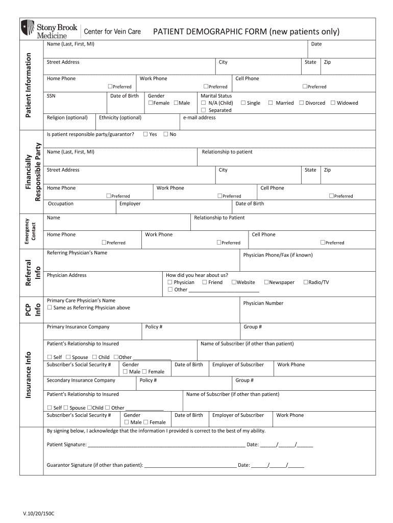 PATIENT DEMOGRAPHIC FORM New Patients Only