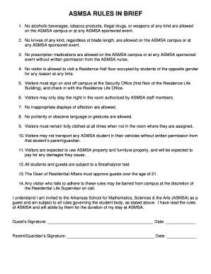 Rules in Brief Arkansas School for Mathematics Sciences and the Asmsa Form