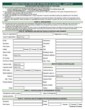 Aarto 07 Driver Nomination Form