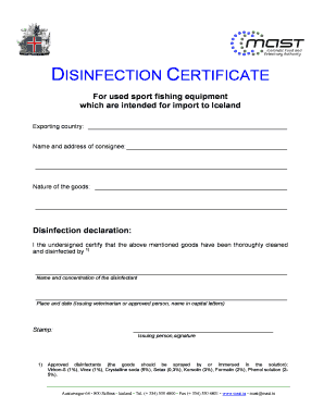 Certificate of Disinfection Template  Form