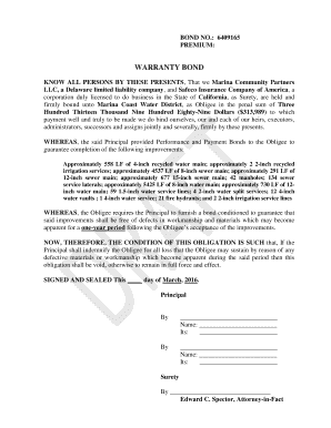 Warranty Bond Sample  Form