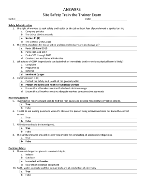 General Safety Test Answer Key  Form