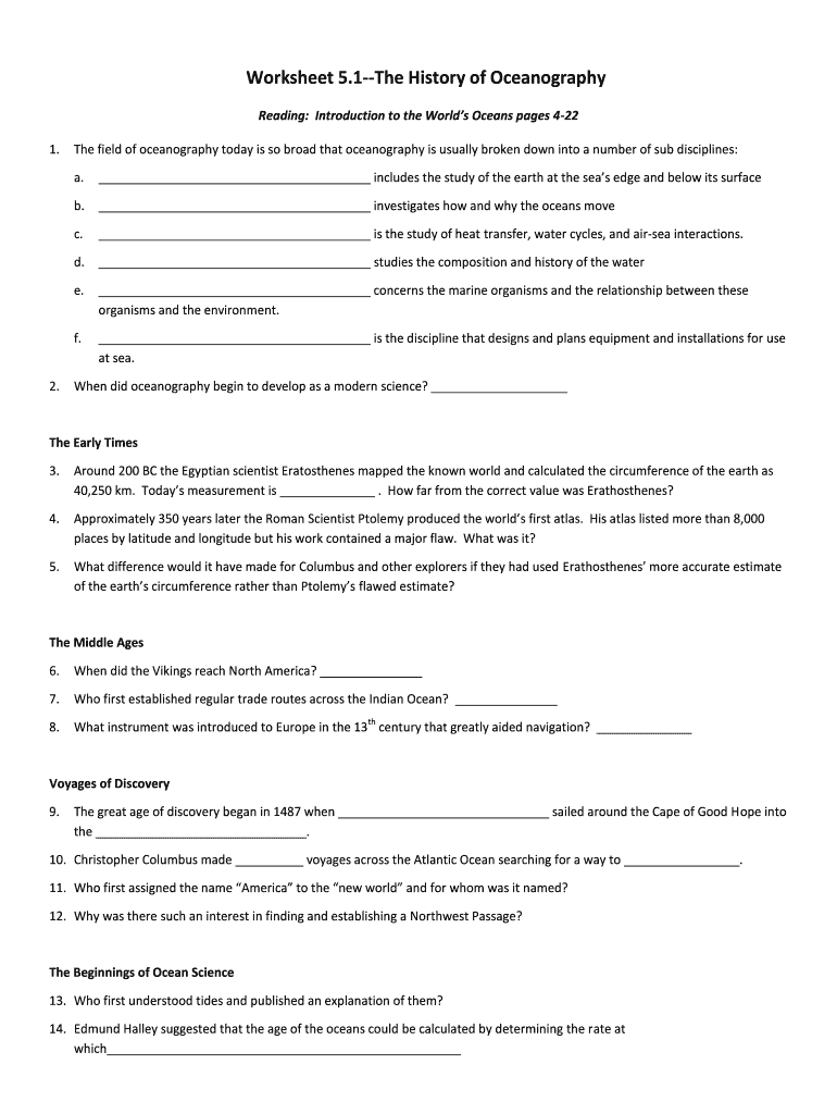 Oceanography Worksheets for High School PDF  Form