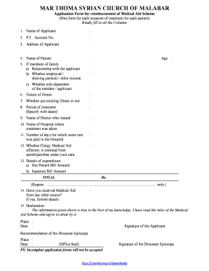 Medical Aid Form Marthoma Syrian Church