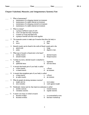 Chapter 5 Skeletal Muscular and Integumentary Systems Test  Form