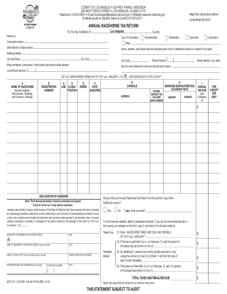  BOE 571 J PP 84 PP 85 Los Angeles County Assessors Office Assessor Lacounty 2015-2024