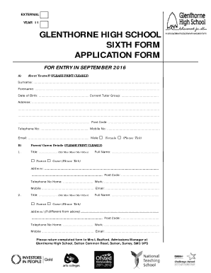 Glenthorne Sixth Form Application