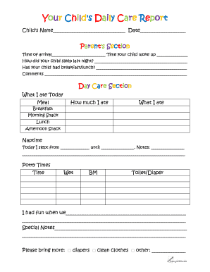 Child Daily Care Report  Form
