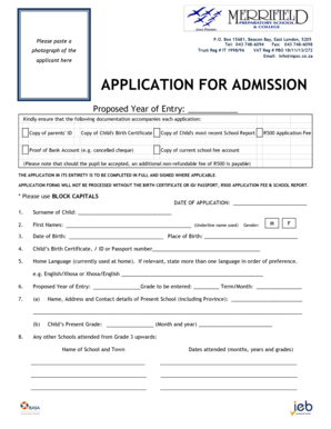 Upper Grade Application Form