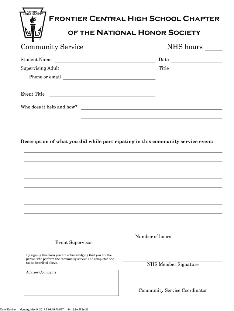  Nhs Community Service Form 2015-2024