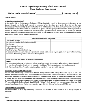 08 General Notice to Shareholders for CNIC Bank Mandate and Unclaimed Shares Dividends  Form