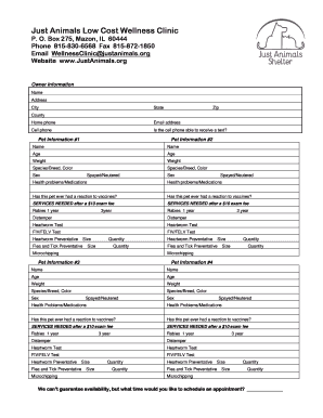 Just Animals Wellness Clinic  Form