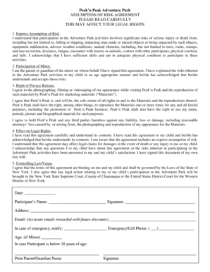 Peek N Peak Waiver  Form