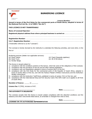 Bunkering License  Form