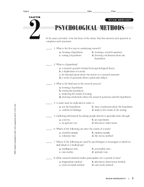 Psychological Methods Chapter 2 Review Worksheet  Form