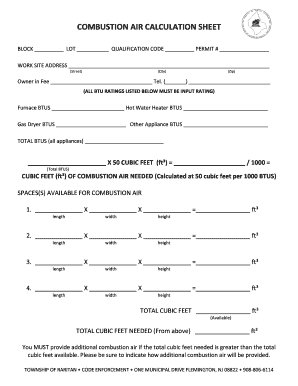 Combustion Air Calculation Worksheet  Form