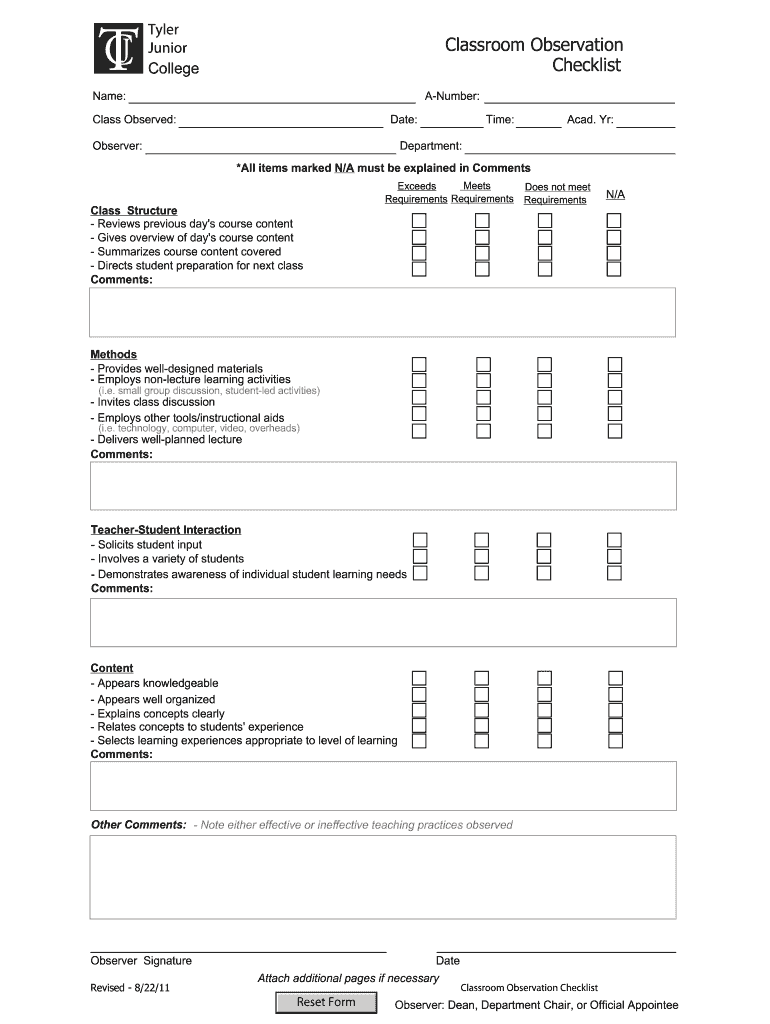  Observation Checklist 2011-2024