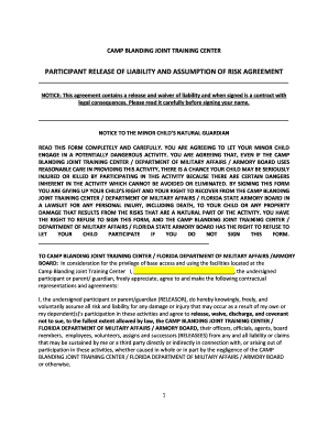 PARTICIPANT RELEASE of LIABILITY and ASSUMPTION of RISK AGREEMENT  Form