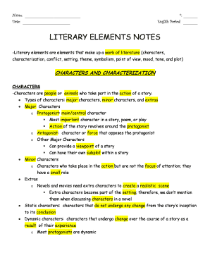 LITERARY ELEMENTS NOTES Seneca Valley School District  Form