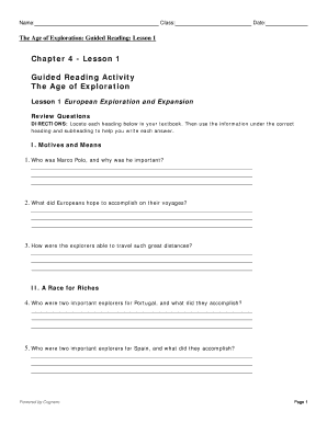Lesson 1 European Exploration and Expansion Answer Key  Form