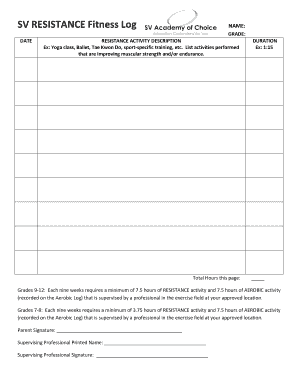 SV RESISTANCE Fitness Log Seneca Valley School District  Form