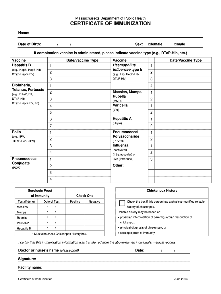 Certificate Immunization Form  Quincypublicschoolscom