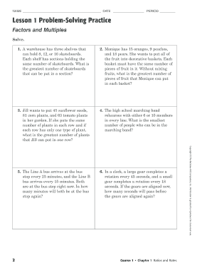 Lesson 1 Problem Solving Practice Answer Key  Form