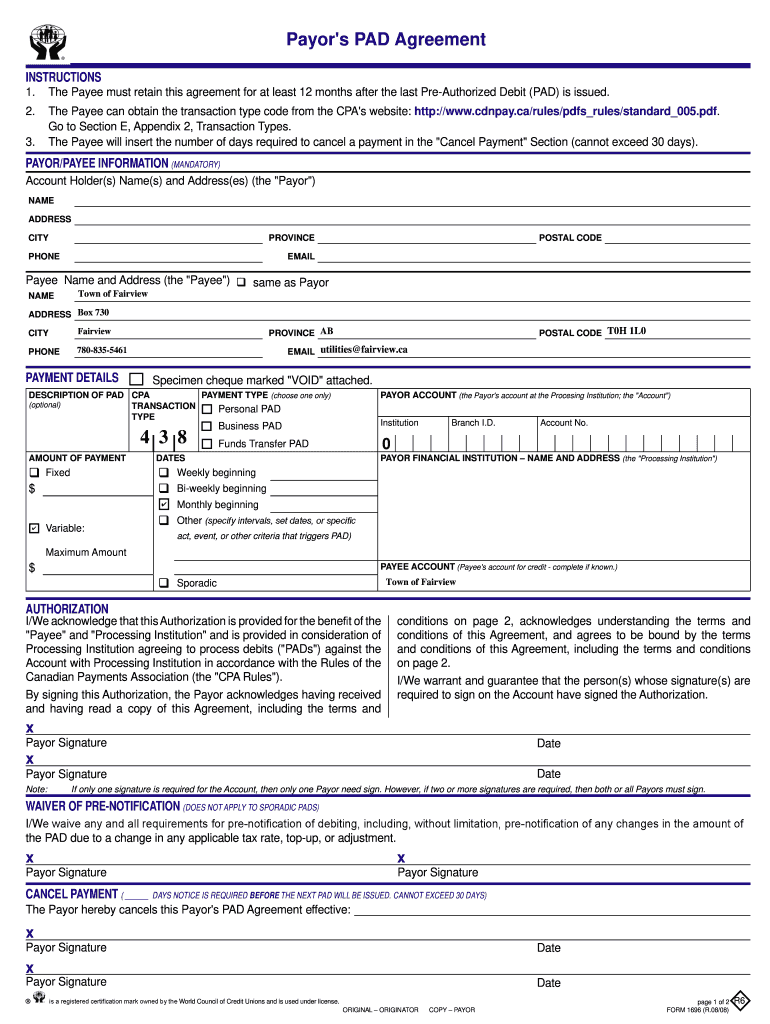 Payors Pad  Form