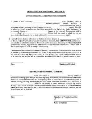 Undertaking for Provisional Certificate  Form