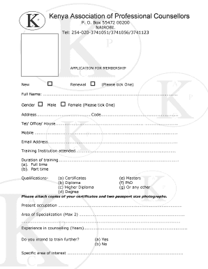 Kapc Membership Requirements  Form