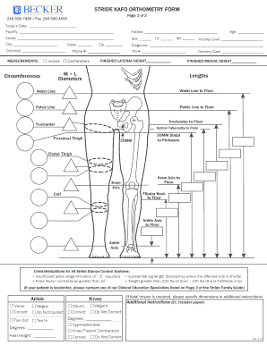 STRIDE KAFO ORTHOMETRY FORM Becker Orthopedic