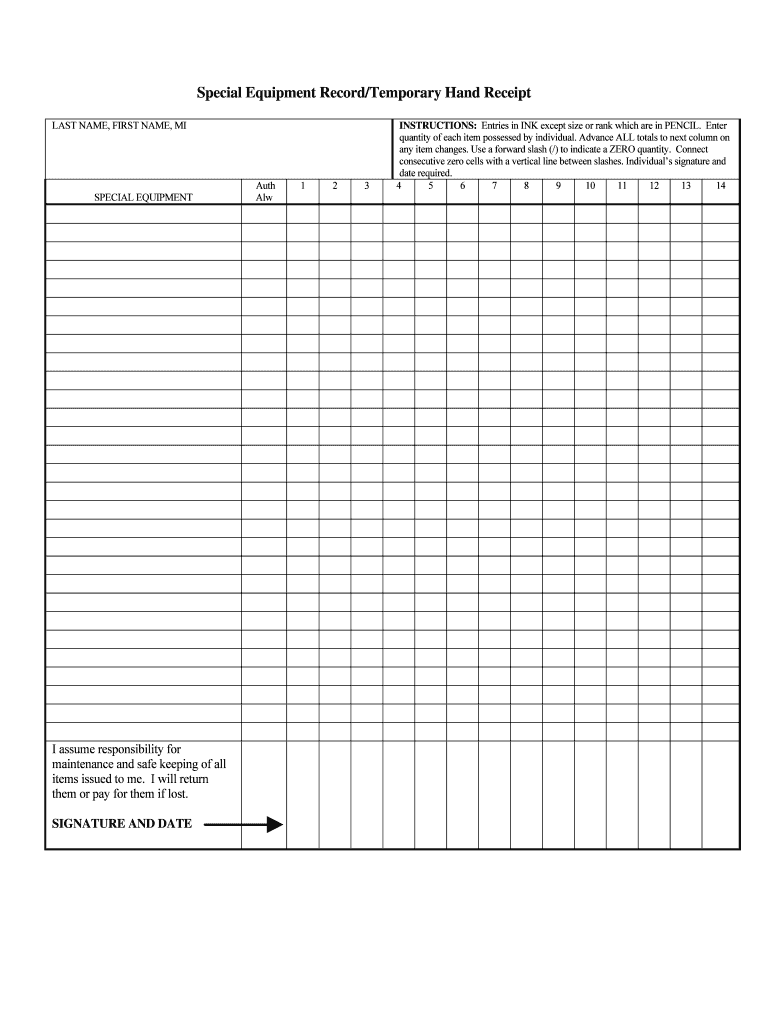  CACC Form 101 Special Equipment RecordTemporary Hand Receipt 2011-2024