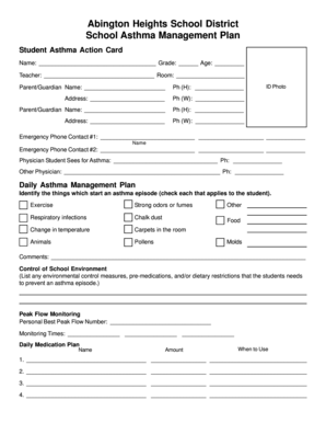 School Asthma Card  Form