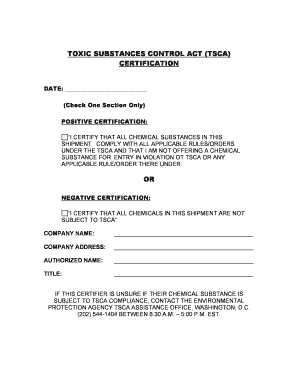 Tsca Certification  Form
