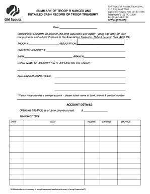 SUMMARY of TROOP FINANCES and DETAILED CASH RECORD GSNC Gsnc  Form