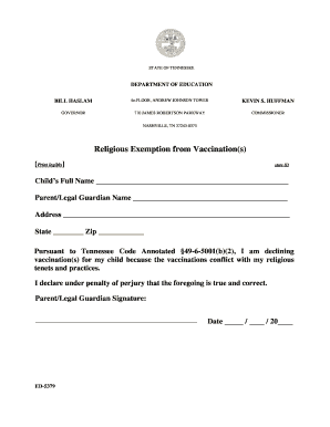 Tennessee Immunization Exemption Form PDF