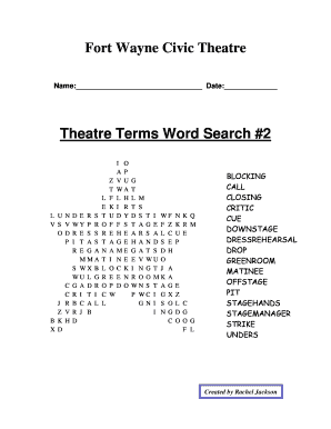 Fort Wayne Civic Theatre Theatre Terms Word Search 2 Fwcivic  Form