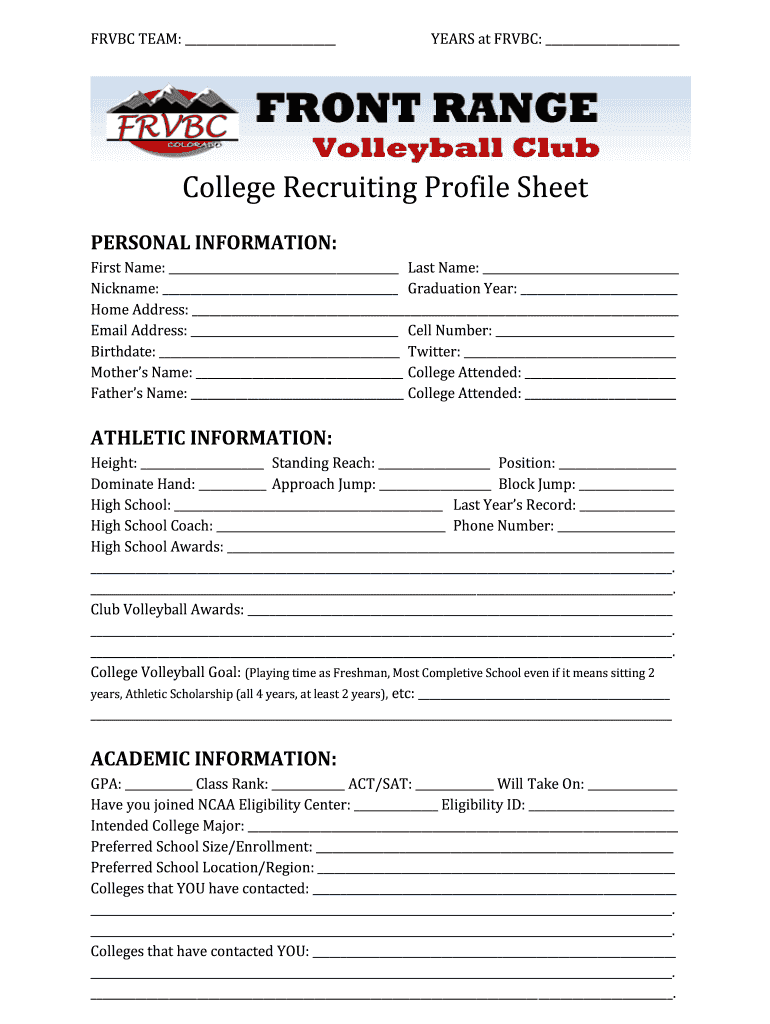 Front Range Volleyball  Form