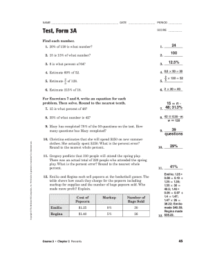 Test Form 3a Answer Key