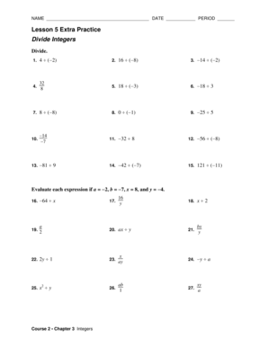 Lesson 5 Skills Practice Divide Integers Answer Key  Form