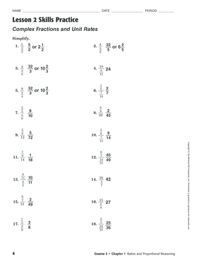 Lesson 2 Skills Practice Complex Fractions and Unit Rates  Form